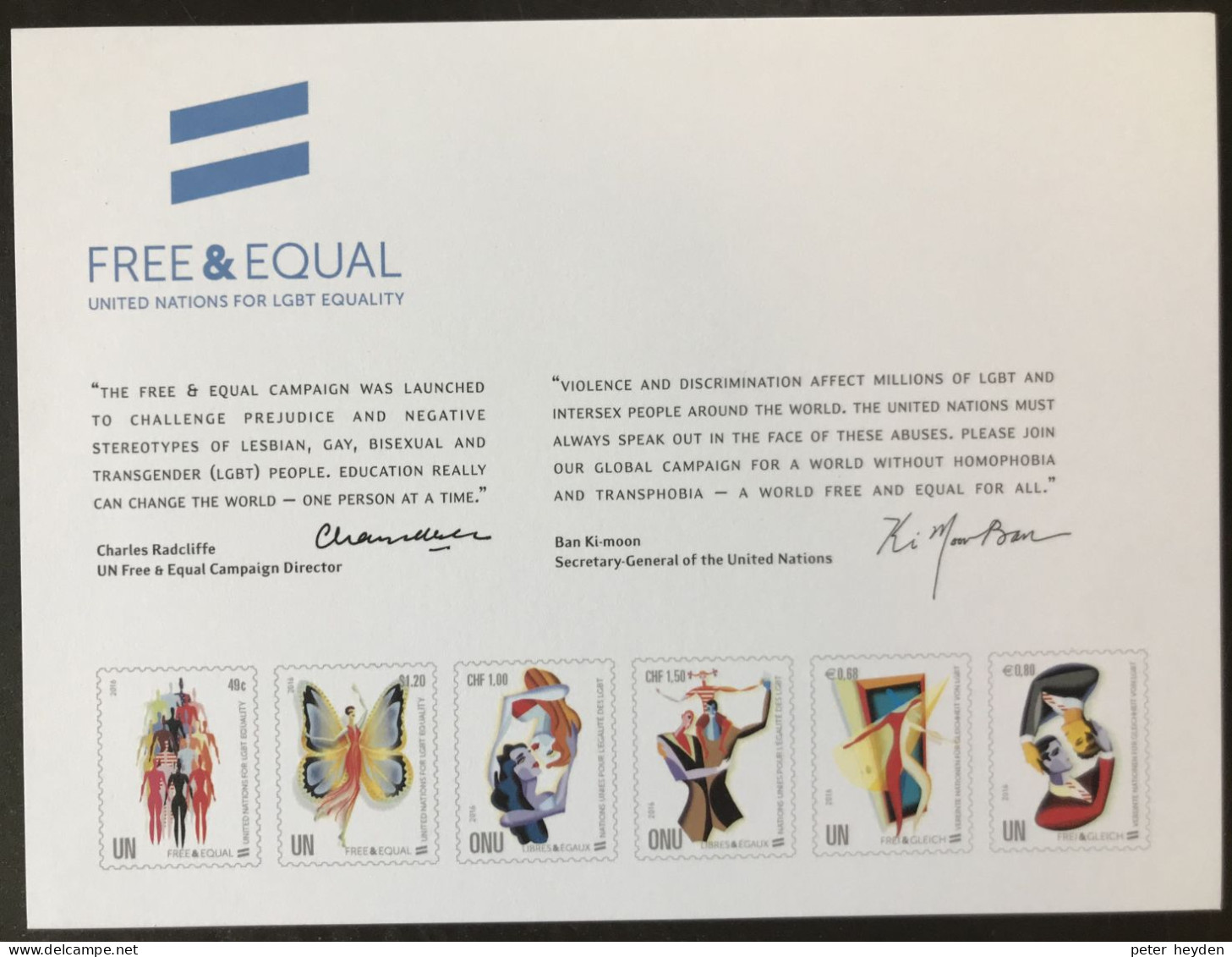 UNITED NATIONS 2016 ~ Equality For Lesbian, Gay, Bi-Sexual, Transgender ~ Souvenir Card ~ LGBT - Gemeinschaftsausgaben New York/Genf/Wien