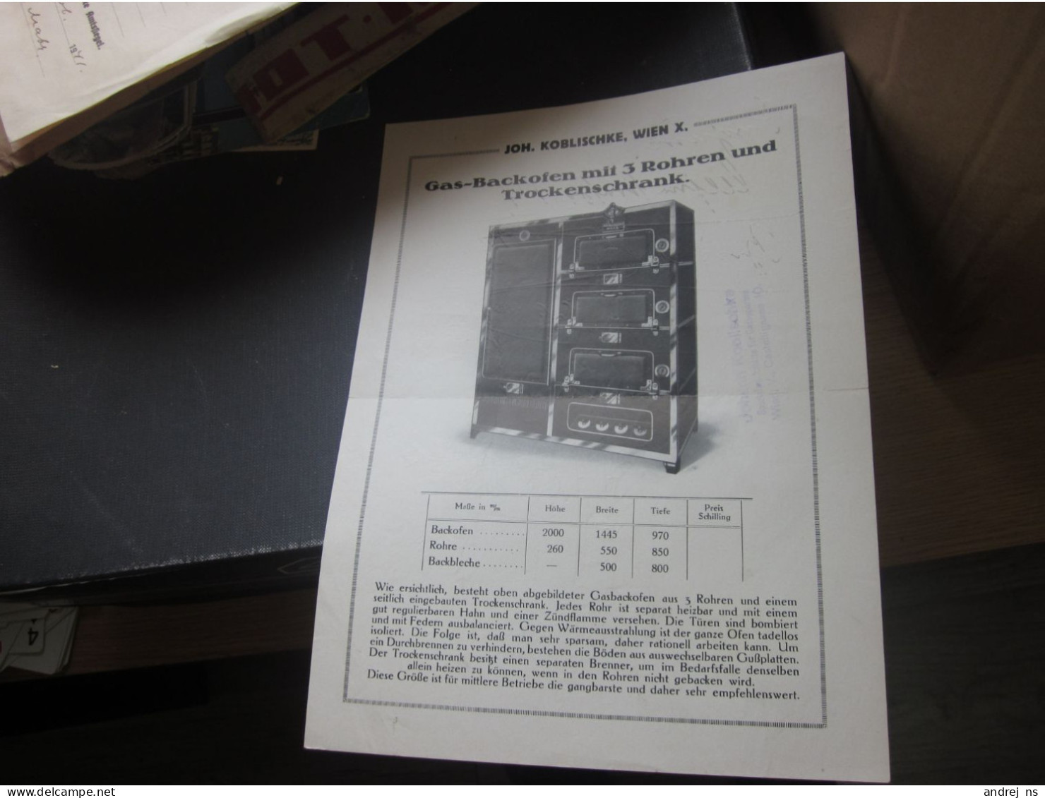 Joh. Koblischke Wien Gas Backofen Mit 3 Rohren Und Trockenschrank - Austria