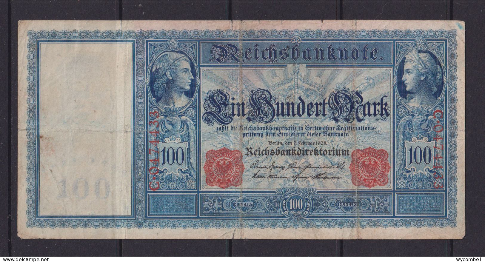 GERMANY - 1908 Reichsbanknote  100 Mark Circulated Banknote - 100 Mark