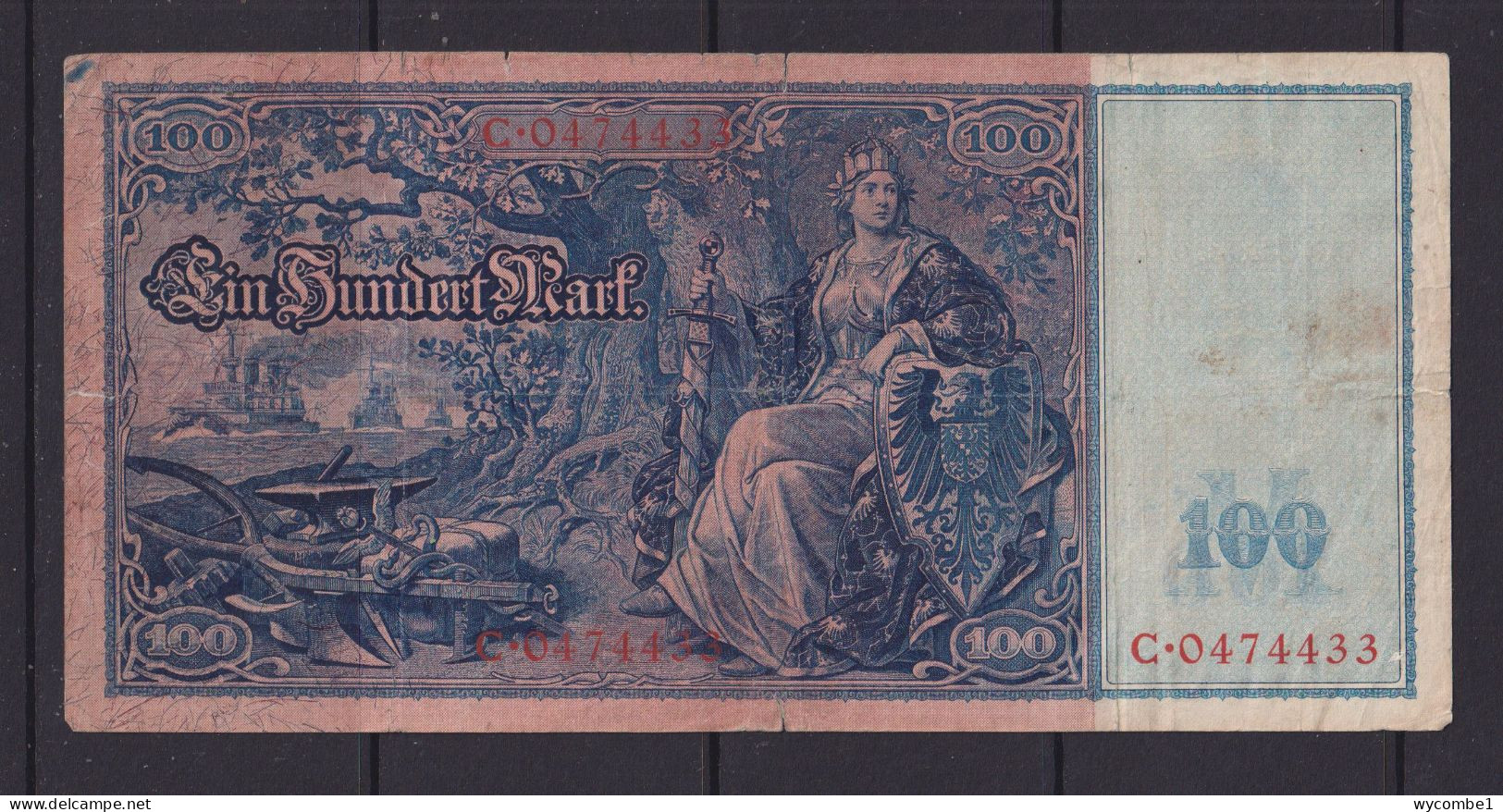 GERMANY - 1908 Reichsbanknote  100 Mark Circulated Banknote - 100 Mark