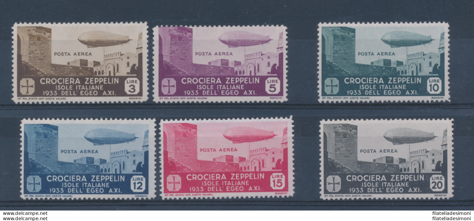 1933 Egeo , Posta Aerea , Zeppelin , N° 22/27 , MNH** - Egeo