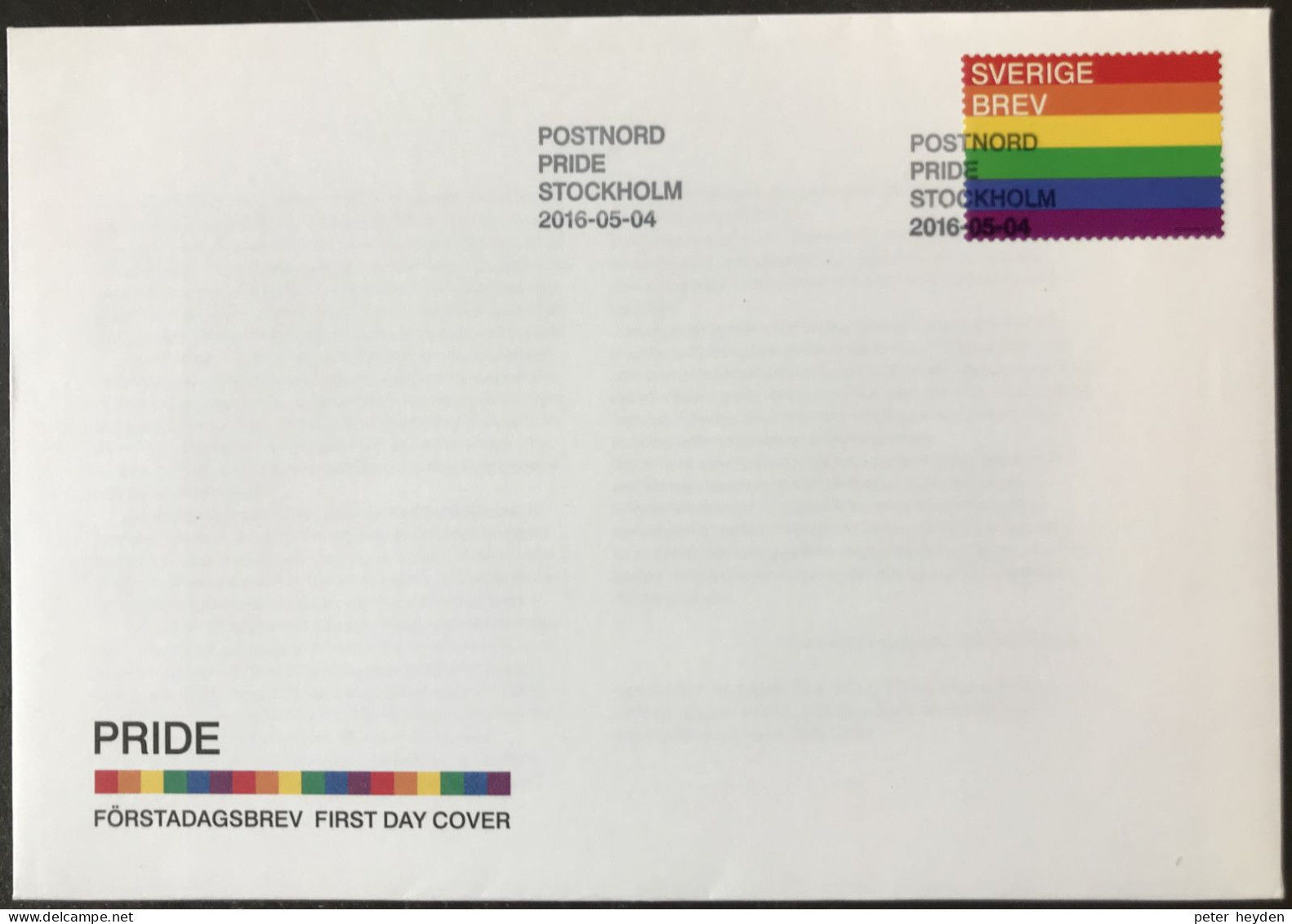 SWEDEN Sverige Schweden 2016 ~ Pride FDC ~ LGBT Lesbian Gay, Bi-Sexual Transgender Rainbow - New York/Geneva/Vienna Joint Issues