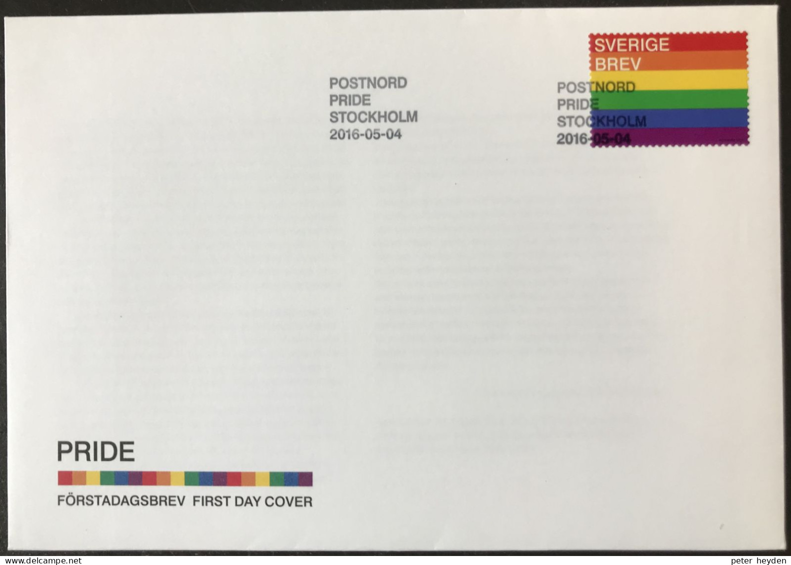SWEDEN Sverige Schweden 2016 ~ Pride FDC ~ LGBT Lesbian Gay, Bi-Sexual Transgender Rainbow - Gemeinschaftsausgaben New York/Genf/Wien