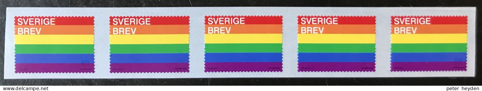 SWEDEN Sverige Schweden 2016 ~ Pride MNH Strip Of 5 With Number ~ LGBT Lesbian Gay, Bi-Sexual Transgender Rainbow - Ungebraucht