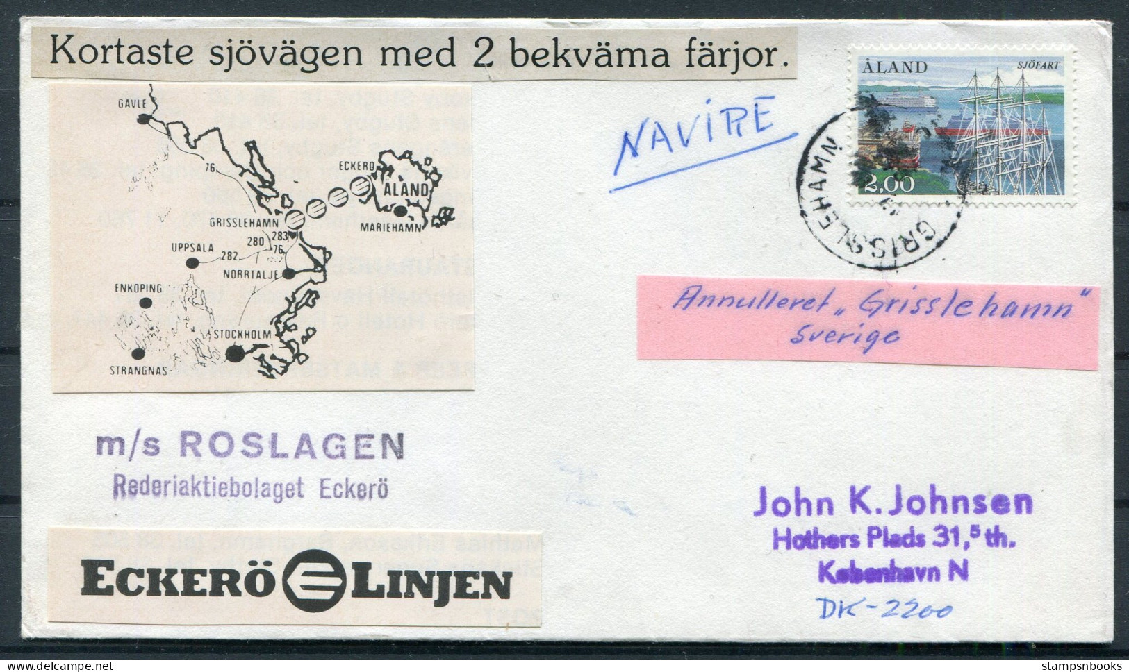 1984 Aland / Sweden X 2 Paquebot Navire Ship M/S ROSLAGEN Covers - Ålandinseln