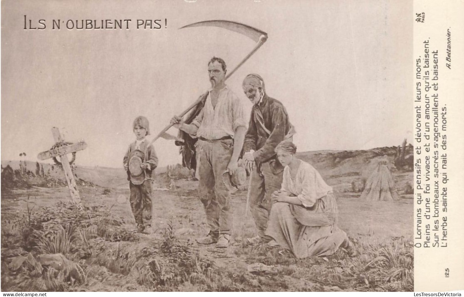 FANTAISIES - Hommes - Une Famille Devant La Tombe De Leur Proche - Carte Postale Ancienne - Hommes