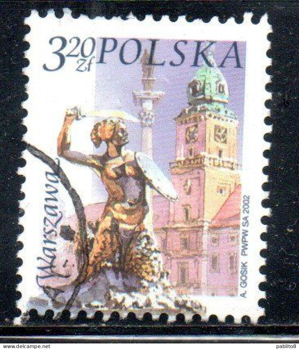 POLONIA POLAND POLSKA 2002 CITY MERMAID MONUMENT ROYAL PALACE WARSAW 3.20z USATO USED OBLITERE' - Gebruikt