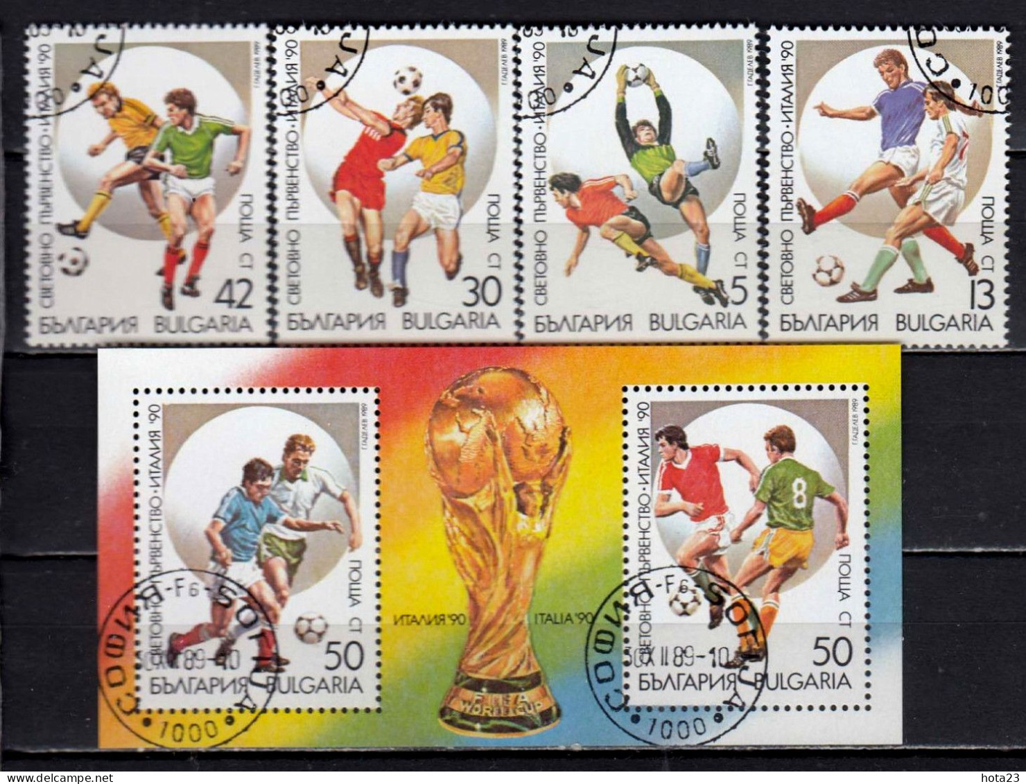 Bulgaria 1989 - Soccer , Football World Cup 1990, Italy, Mi-Nr. 3795/98 + Bl. 208A, Used - Usati