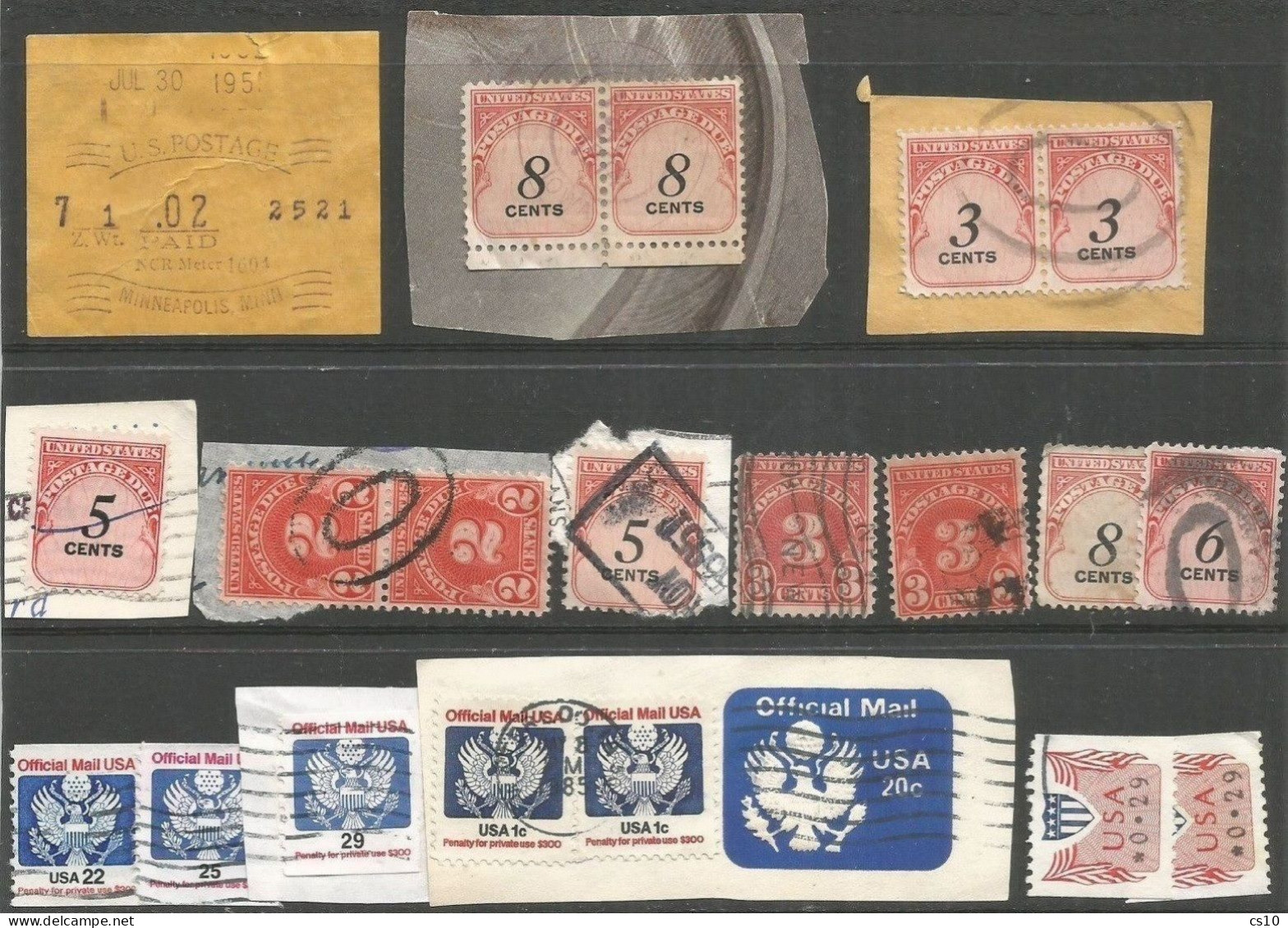 USA  6  SCANS Postal History Lot With Postage Due Official IN ILLEGAL USE Parcel Distributors Coils Registration  Etc - Plaatfouten En Curiosa