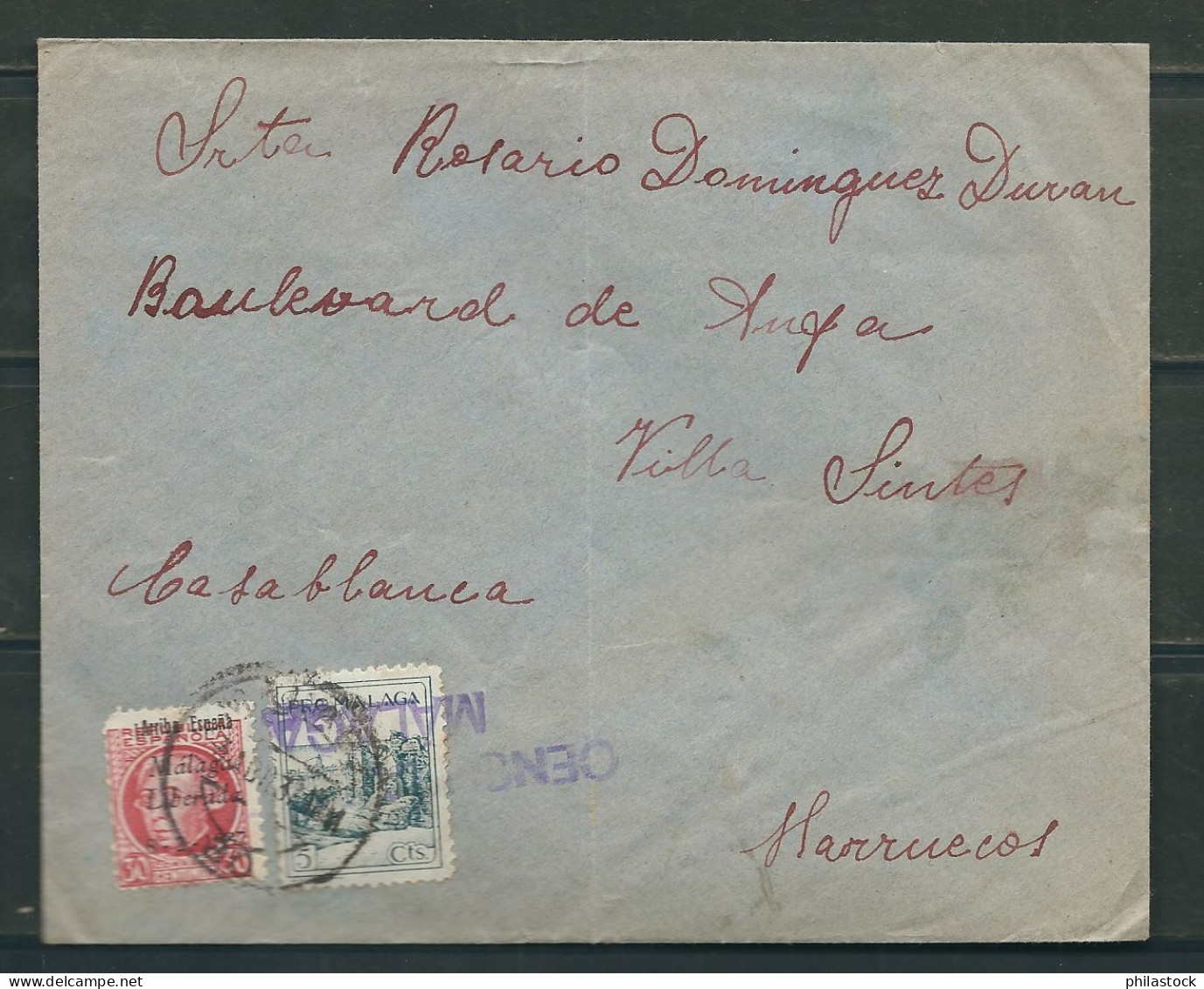 ESPAGNE 1937 Lettre Censurée De Malaga Pour Casablanca Maroc - Marcas De Censura Nacional