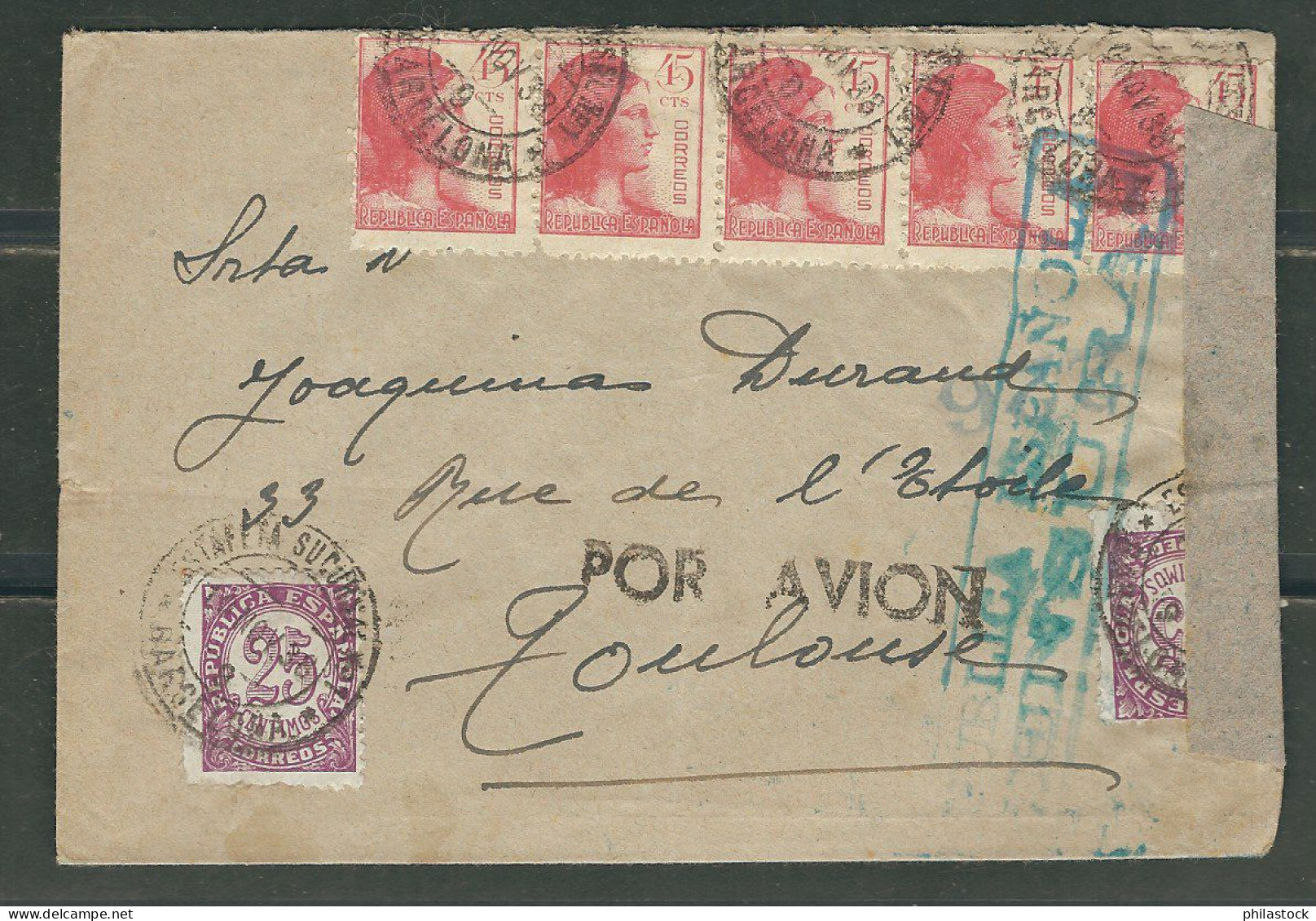 ESPAGNE 1938 Lettre Censurée De Barcelone Pour Toulouse - Nationalists Censor Marks