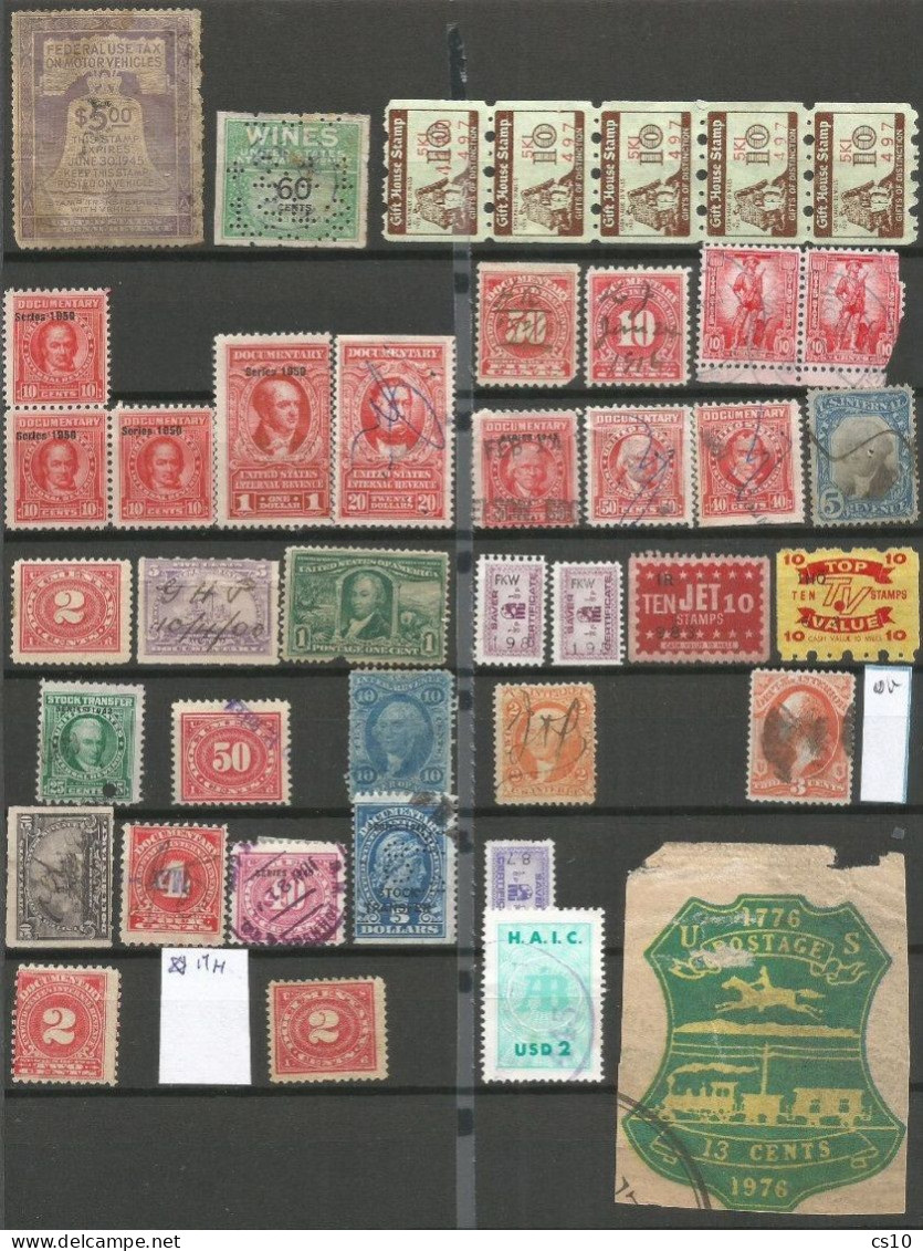 USA Duty Stamps, Fiscals Small Lot Incl. Wines Motor Vehicles Documentary Stock Exchange Playing Cards Incl. Some Mint - Fiscaux