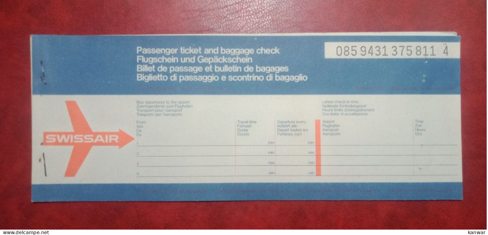 1979 SWISSAIR AIRLINES PASSENGER TICKET AND BAGGAGE CHECK - Tickets