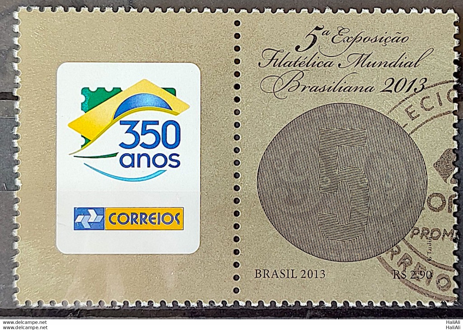 C 3291 Brazil Stamp Exposure Philatelic World Brasiliana Bull Eyes 2013 With Vignette Circulated 1 - Usados