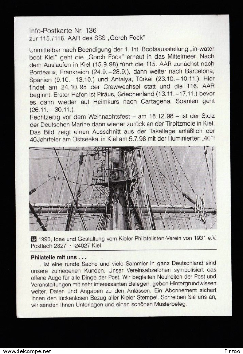 PCU0791- ALEMANHA 1998- USADO C/ SELO_  BARCOS - FARÓIS - Postkarten - Gebraucht