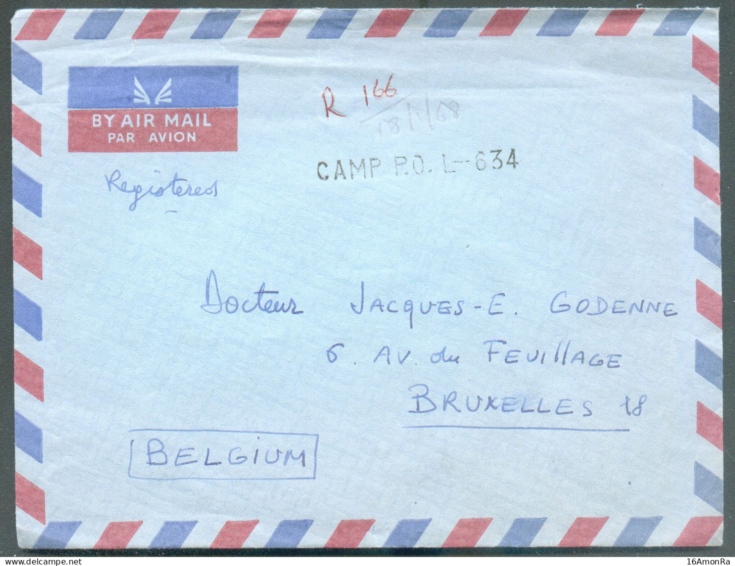 Air Mail Cover Registered CAMP P.O. L-634 (backside 3x50p.) 18/01/1968 To Brussels (BE) - 22022 - Pakistan