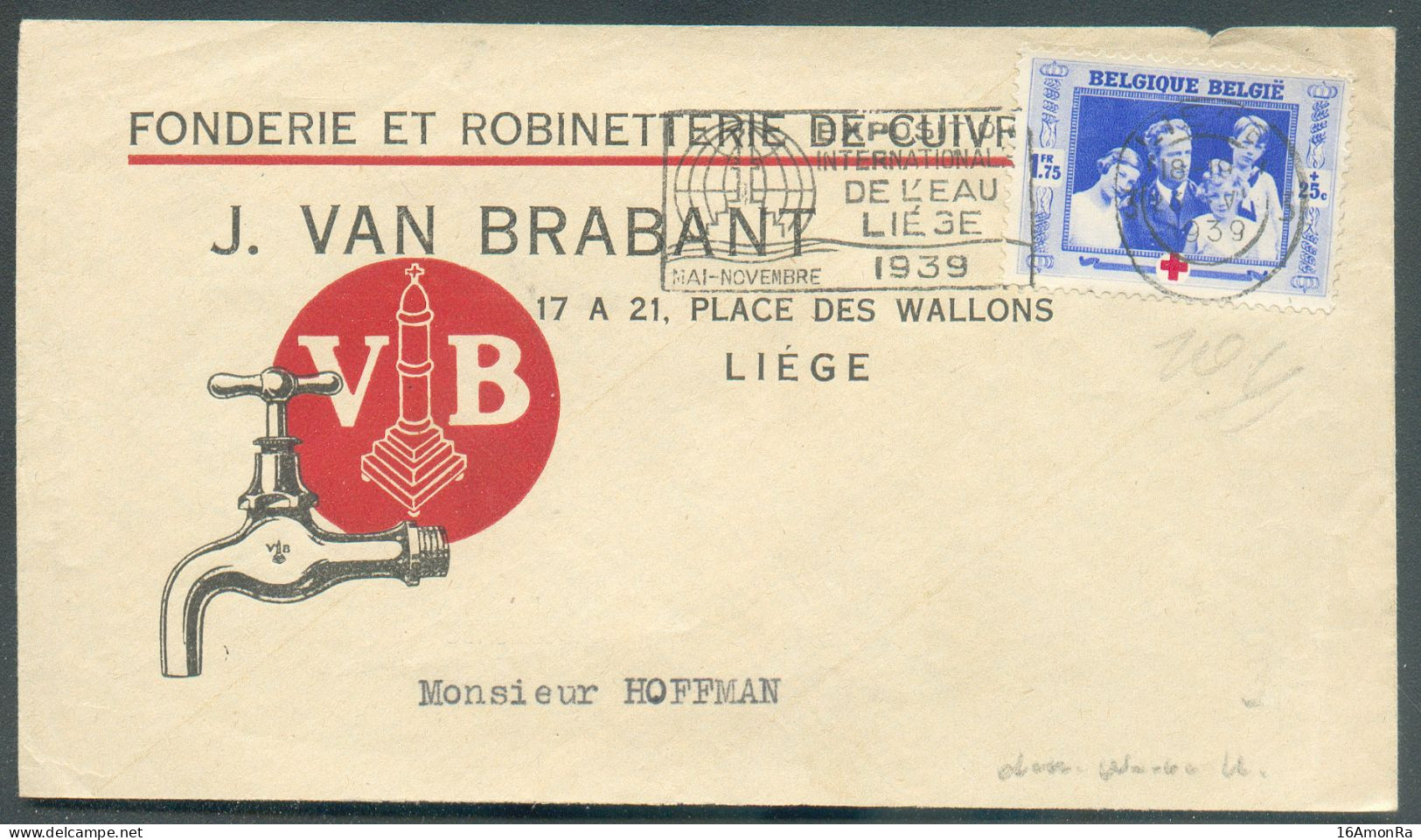 Belgium 1Fr75 Canc. LIEGE 1939 On Illustrated Cover FONDERIE ET ROBINETTERIE DE CUIVRE VAN BRABANT  - 22024 - Fabbriche E Imprese