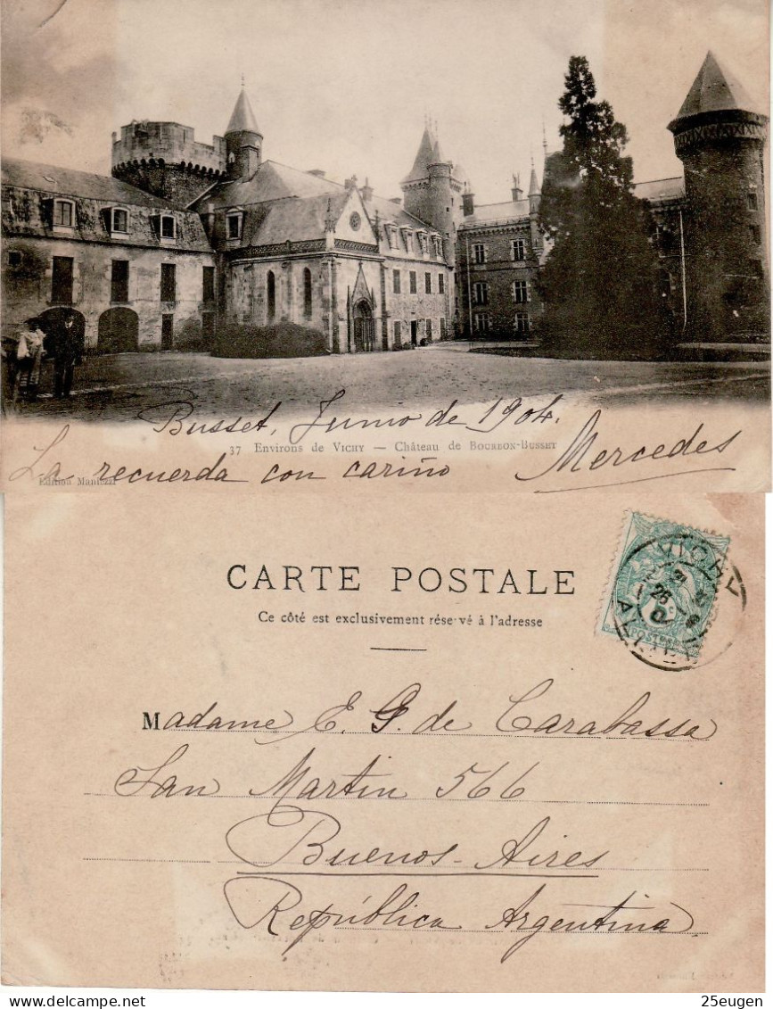 FRANCE 1904 POSTCARD SENT  FROM VICHY TO BUENOS AIRES - 1900-29 Blanc