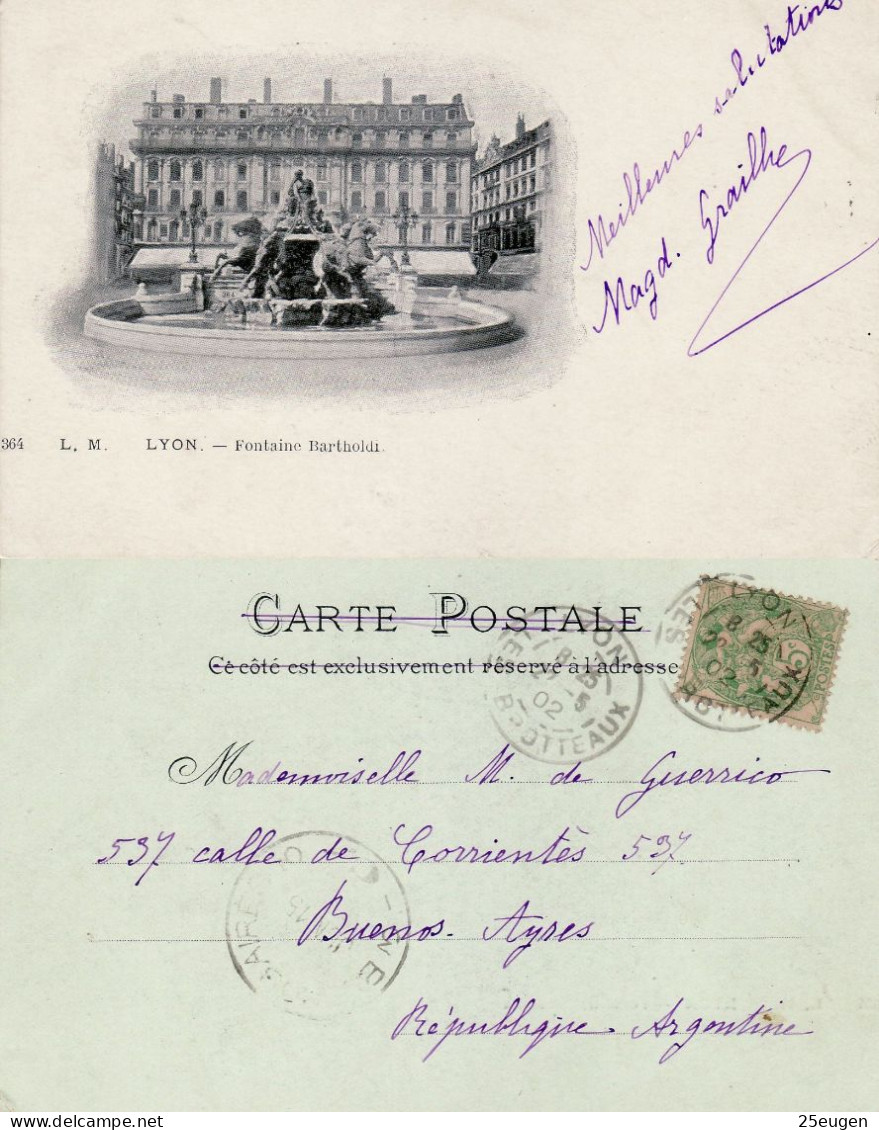 FRANCE 1902 POSTCARD SENT  FROM LYON TO BUENOS AIRES - 1900-29 Blanc