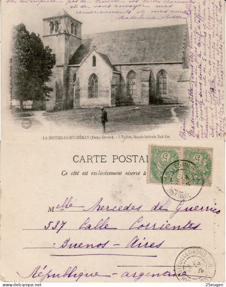 FRANCE 1902 POSTCARD SENT TO BUENOS AIRES - 1900-29 Blanc