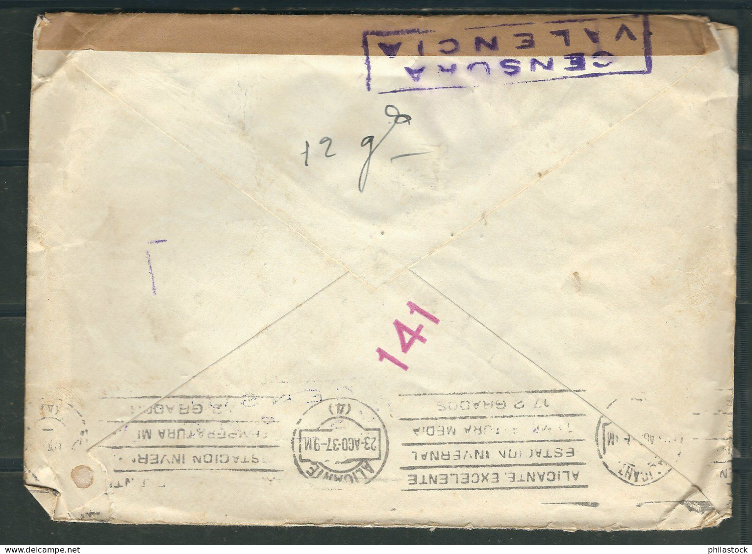 ESPAGNE 1937 Lettre. Censurée De Elche Alicante Pour Casablanca Maroc - Nationalistische Censuur