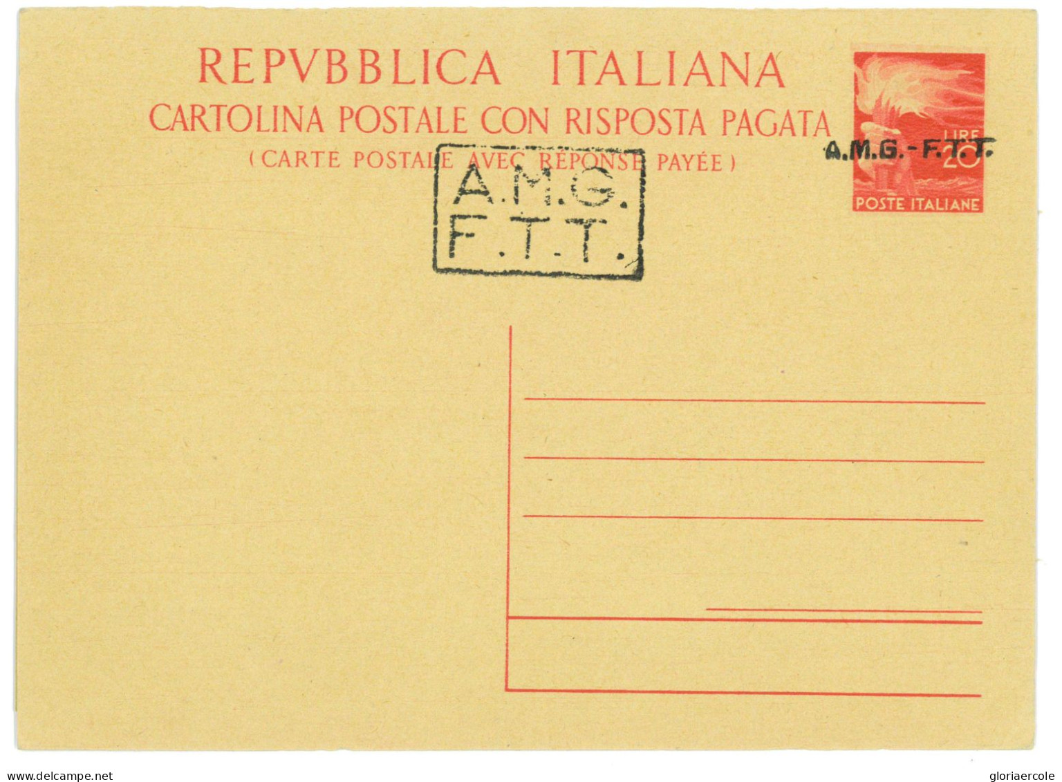 P2674 - ITALIA AMG-FTT , CARTOLINA POSTALE DOPPIA , C 8B , PERFETTA!!! - Storia Postale