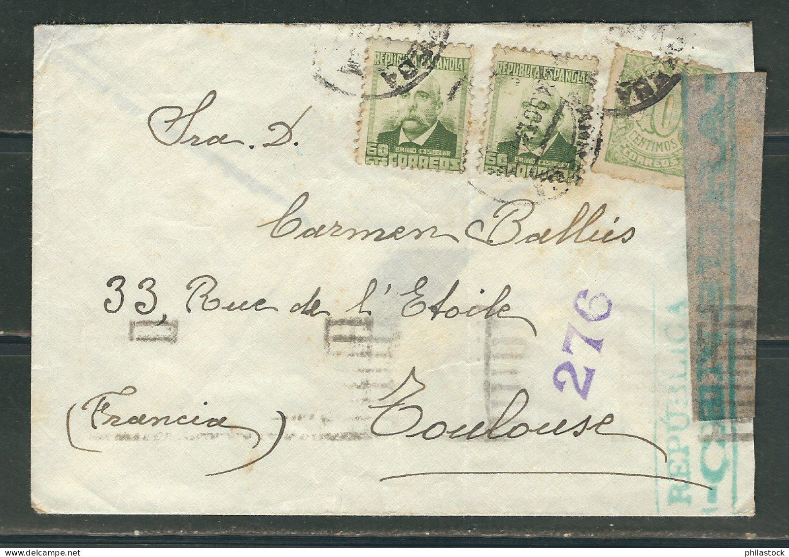 ESPAGNE 1938 Lettre. Censurée  Pour Toulouse - Nationalistische Censuur