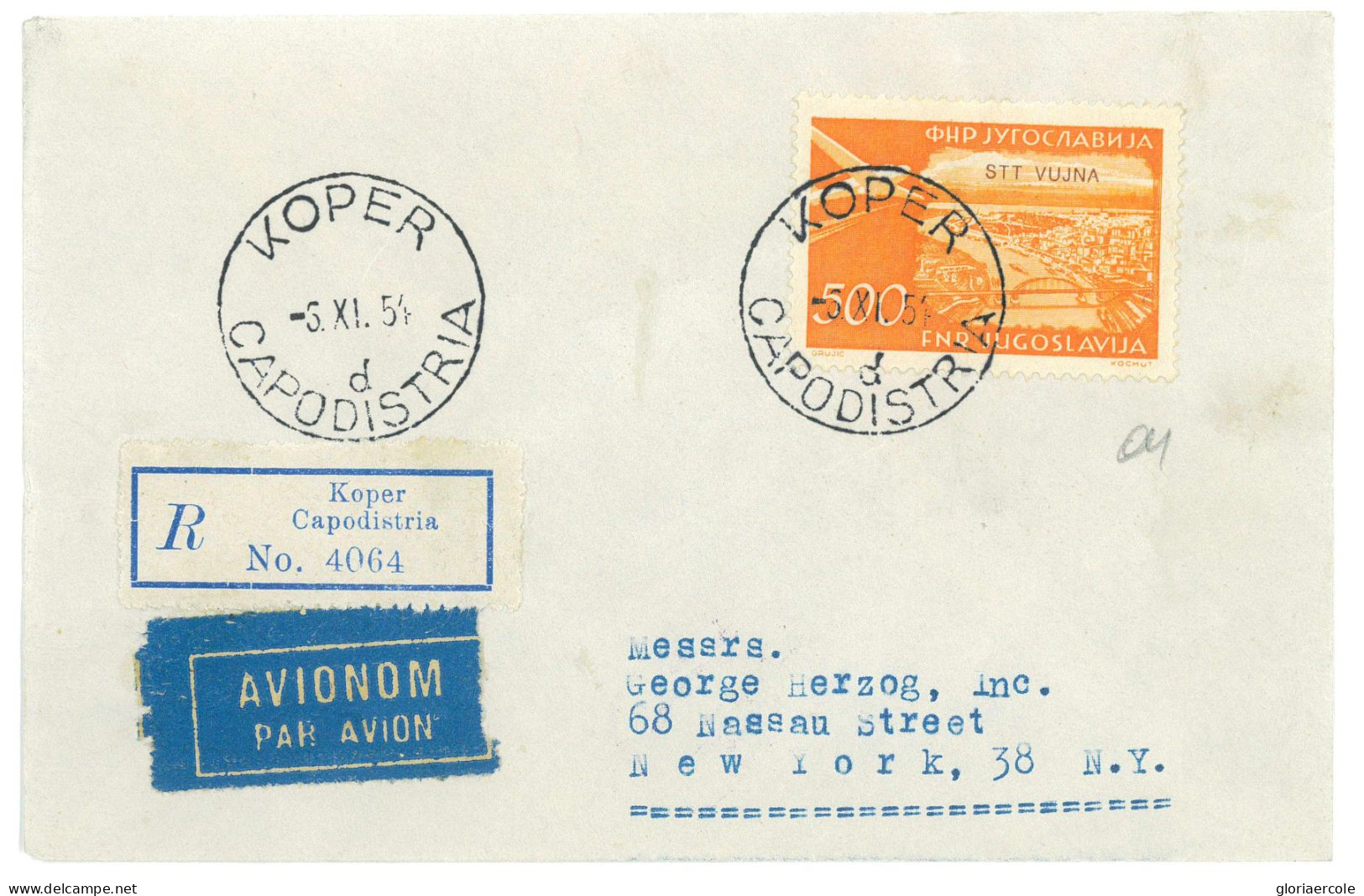 P2675 - TRIESTE B 500 DINAR POSTA AEREA ISOLATO PER N.Y. 5.11.51 - Storia Postale