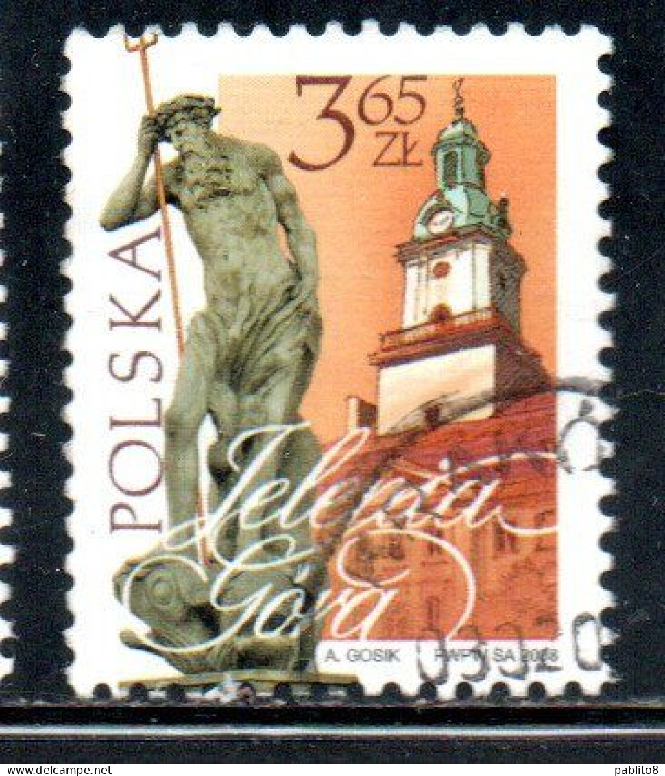 POLONIA POLAND POLSKA 2008 TOWN HALL AND NEPTUNE FOUNTAIN JELENIA GORA 3.65z USATO USED OBLITERE' - Used Stamps