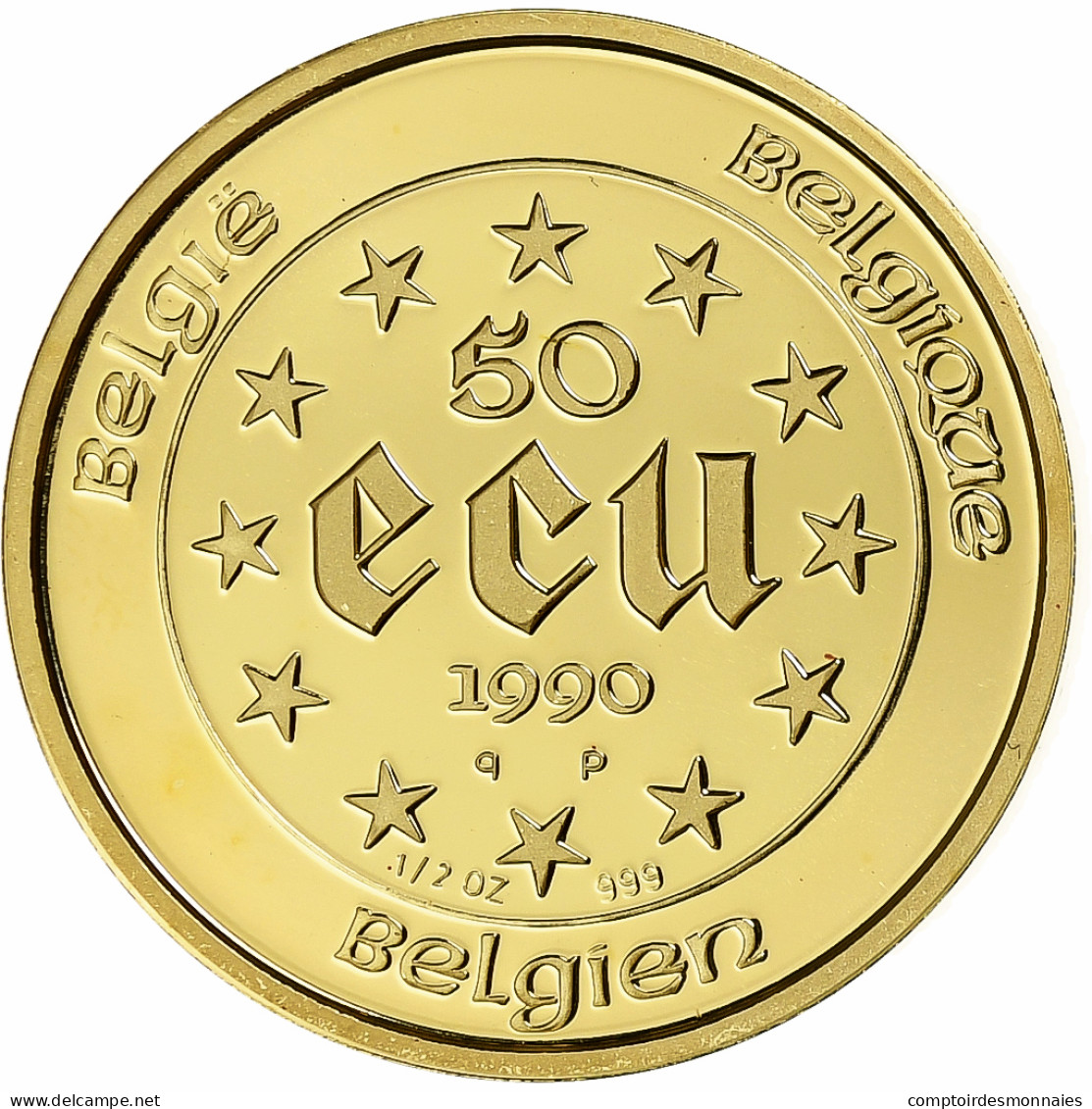 Belgique, 50 Ecu, Charlemagne, 1990, Bruxelles, 1/2 Once, Or, FDC - Ecus