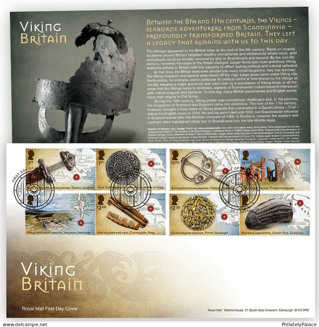 Great Britain 2024 Viking, Sword,Iron,Silver,Gold,Bronze,Coin,Antler Comb,Helmet,Somerset,Temple,War, FDC Cover (**) - Zonder Classificatie
