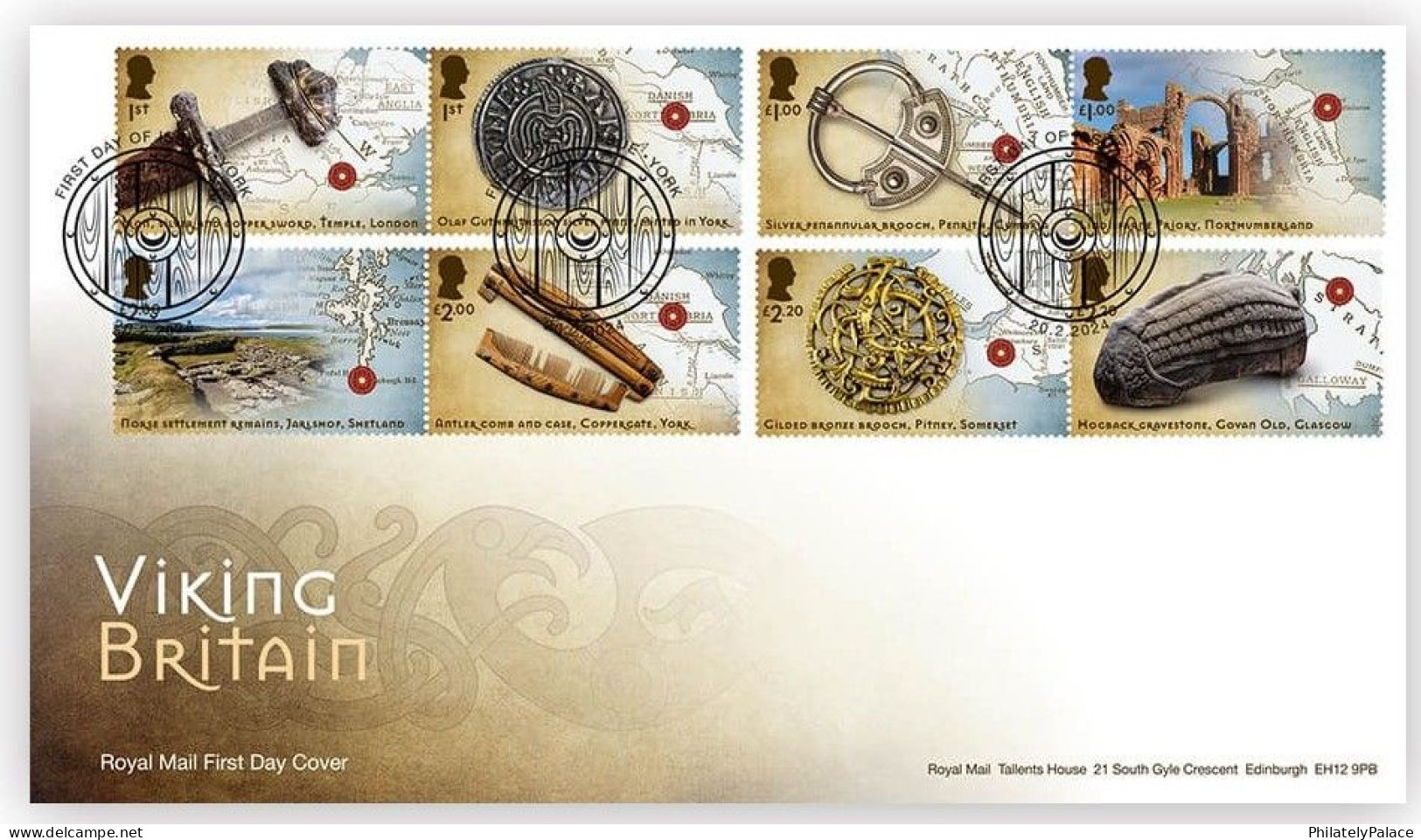 Great Britain 2024 Viking, Sword,Iron,Silver,Gold,Bronze,Coin,Antler Comb,Helmet,Somerset,Temple,War, FDC Cover (**) - Zonder Classificatie