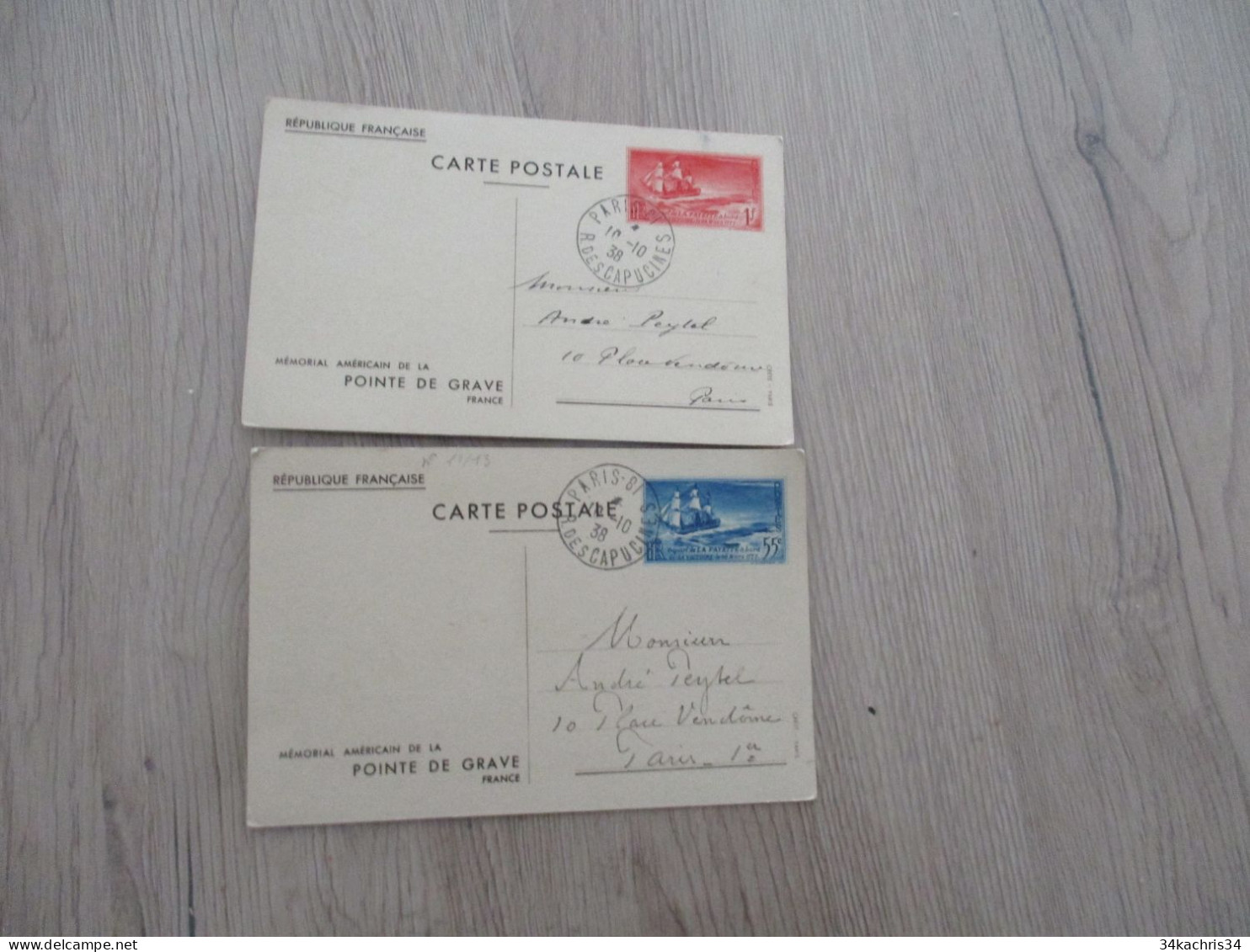 F5 X2 Entiers Oblitérés France Mémorial Américain Départ De La Fayette - Cartes Postales Repiquages (avant 1995)