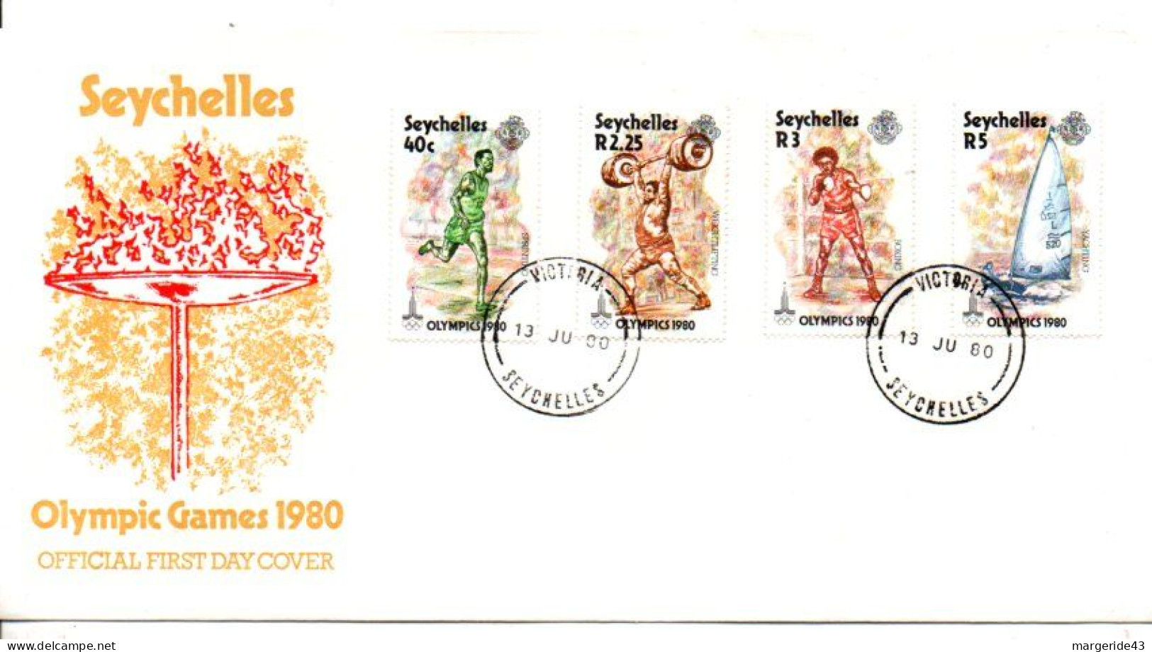 SEYCHELLES FDC 1980 JEUX OLYMPIQUES DE MOSCOU - Seychellen (1976-...)