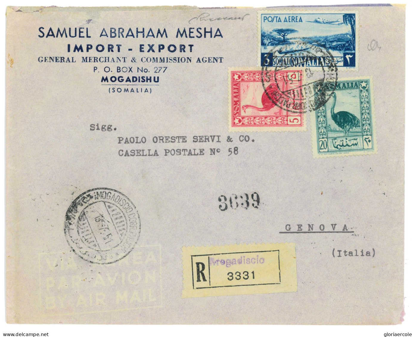 P2681 - SOMALIA AFIS , 13.7.51 Posta Aerea - Somalia (AFIS)