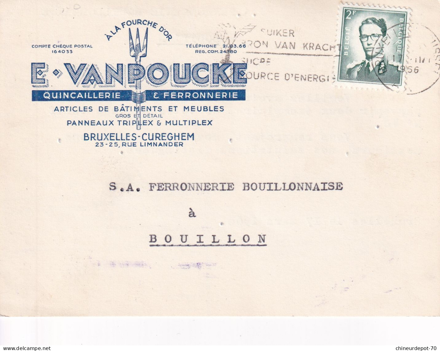 Á La Fourche D'or  E. Vanpoucke  Quincaillerie & Ferronnerie Articles De Bâtiments Et Meubles  Bruxelles 1966 - Briefe U. Dokumente