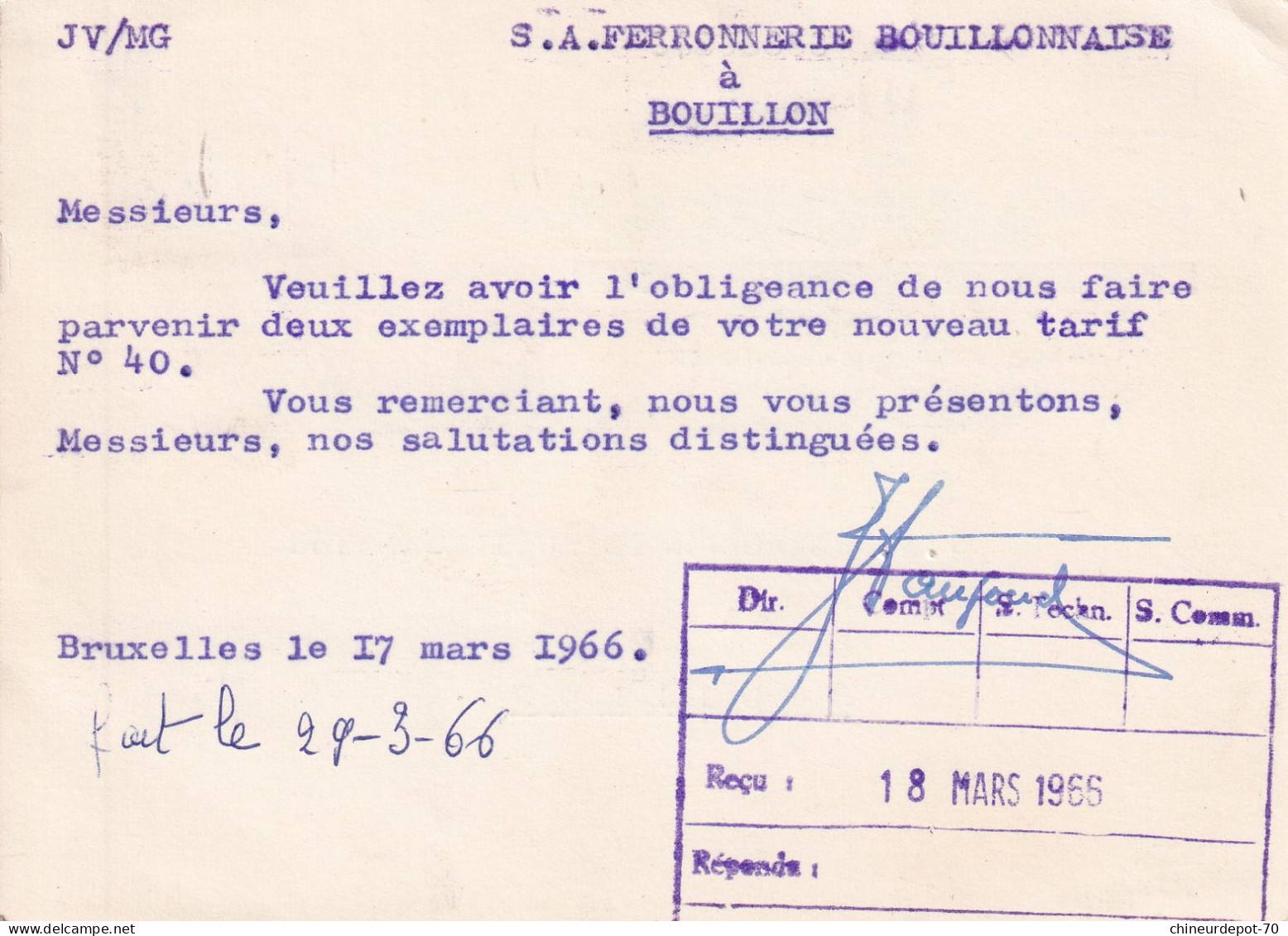 Á La Fourche D'or  E. Vanpoucke  Quincaillerie & Ferronnerie Articles De Bâtiments Et Meubles  Bruxelles 1966 - Storia Postale