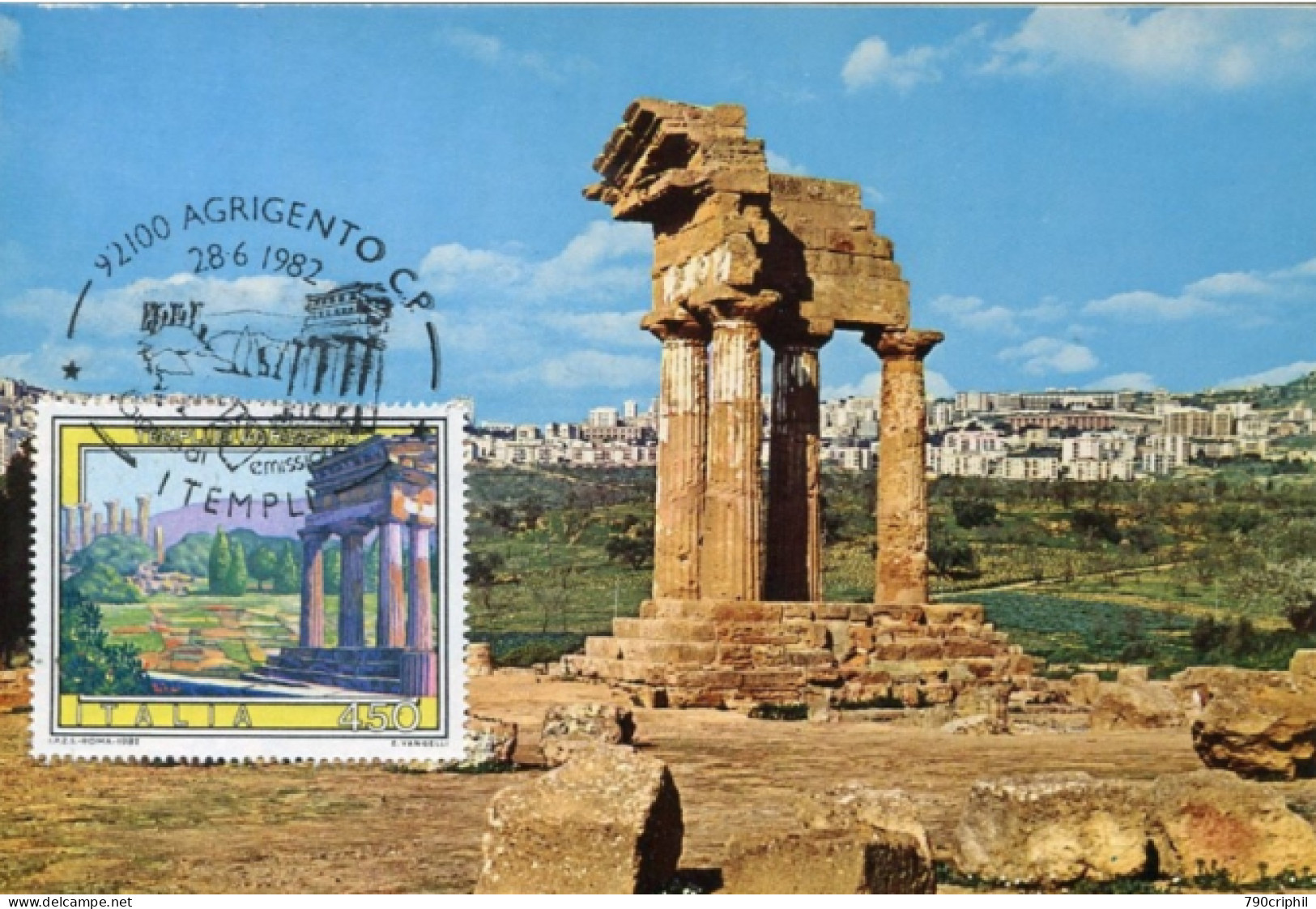 Italia, Maximum 1982 Agrigento The Temple Of Castor And Pollux (dioscuri) Archeology - Maximum Cards