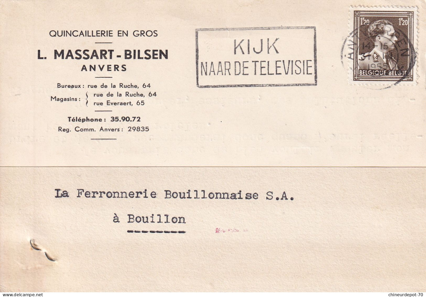 Quincaillerie  En Gros  L. Massart - Bilsen  Anvers 1955 - Brieven En Documenten