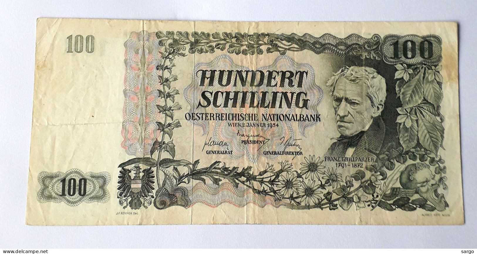 AUSTRIA - 100 SHILLING - 1954 - P 133 - CIRC - BANKNOTES - PAPER MONEY - CARTAMONETA - - Austria