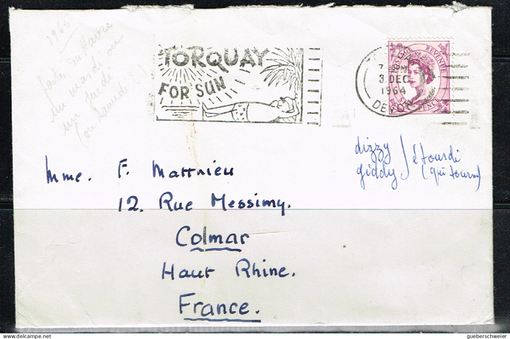 SOL L 13 - GRANDE-BRETAGNE Flamme Illustrée Sur Lettre TORQUAY FOR SUN 1964 - Storia Postale