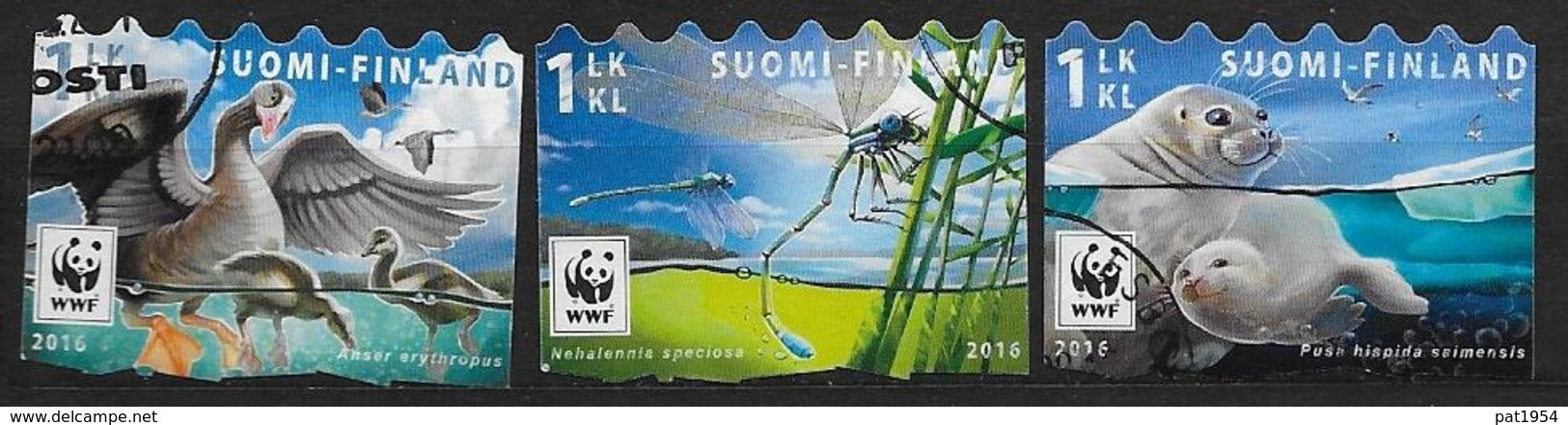 Finlande 2016 N°2425/2427 Oblitérés WWF Phoque, Libellule Et Oies - Gebruikt