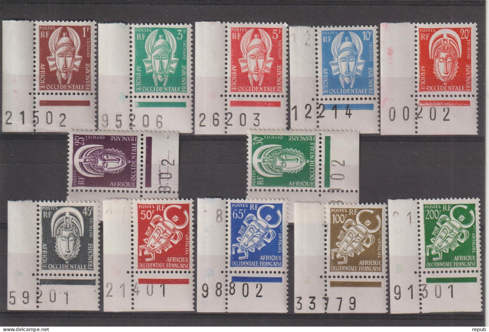 AOF 1958 Service 1-12 12 Val ** MNH Coin De Feuille - Ungebraucht