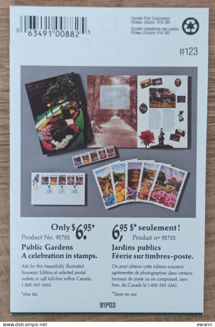 Canada - Carnet YT N°C1185 - Jardins Publics - 1991 - Neuf - Cuadernillos Completos