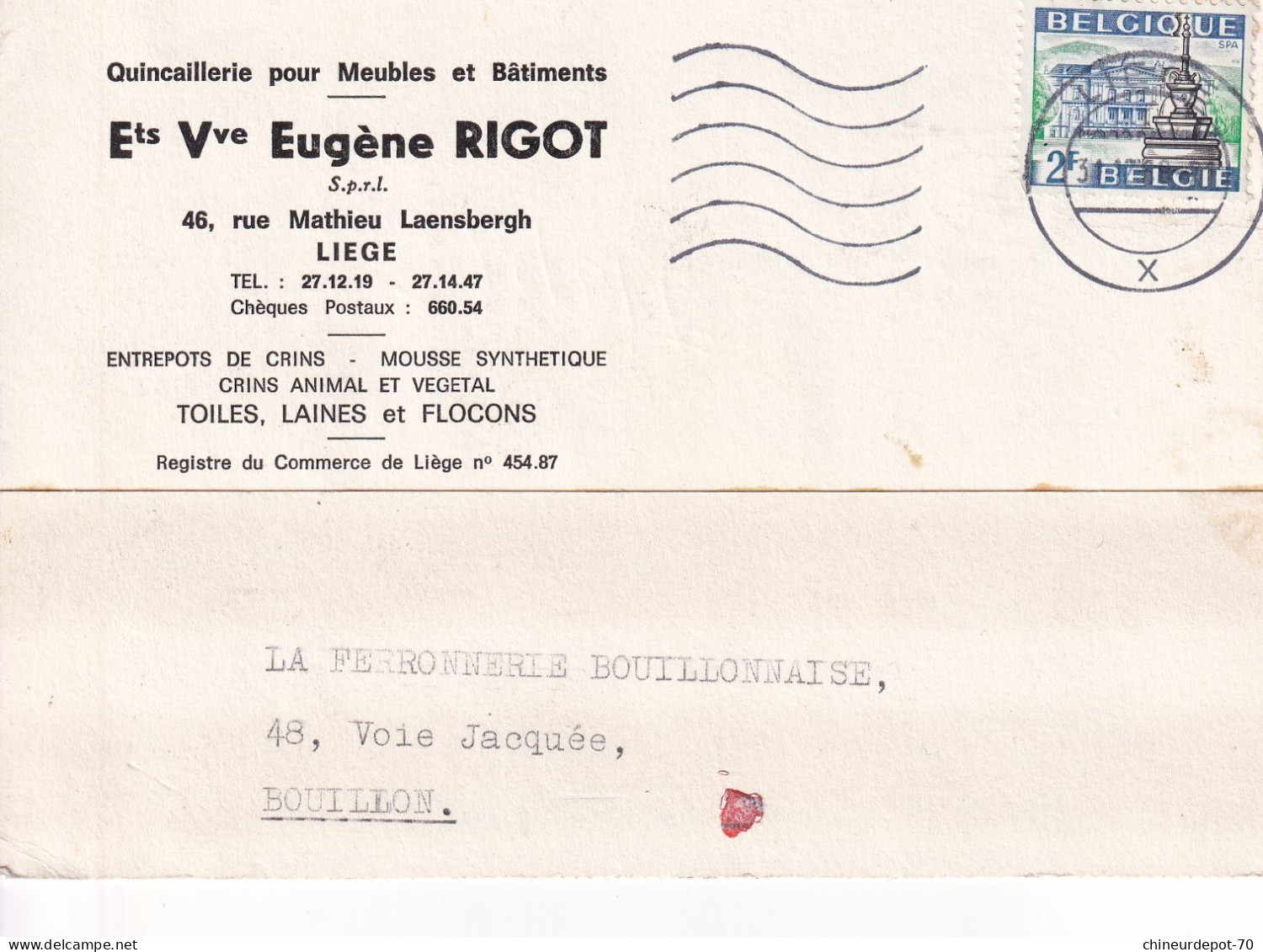 Quincaillerie  Pour Meubles Et Bâtiments Vve Eugène Rigot S.P.R.L 46 Rue Mathieu Laensbergh Liège 1969 - Cartas & Documentos