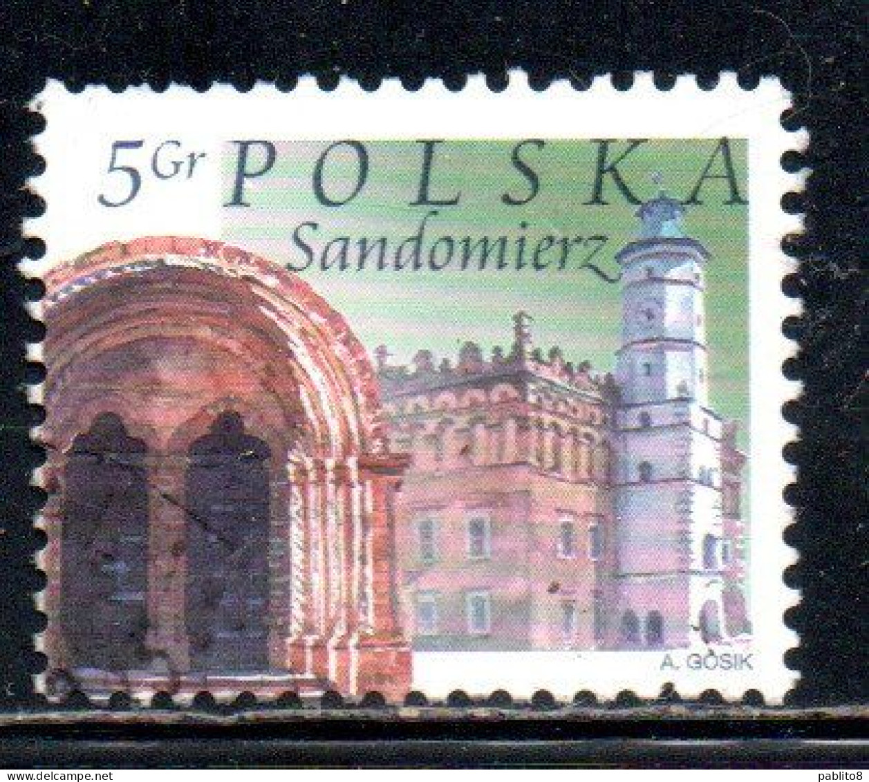 POLONIA POLAND POLSKA 2004 CITY TOWN HALL CHURCH ARCHWAY SANDOMIERZ 5g USATO USED OBLITERE' - Used Stamps