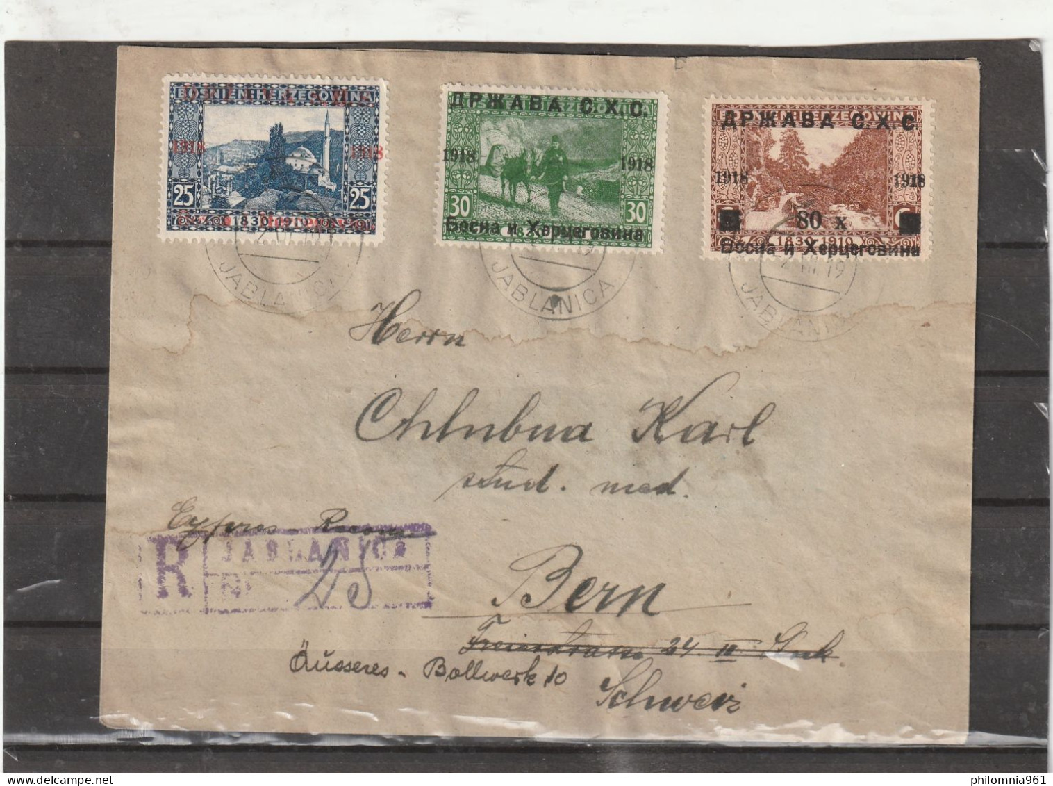 Yugoslavia REGISTERED COVER Jablanica To Switzerland 1919 - Storia Postale