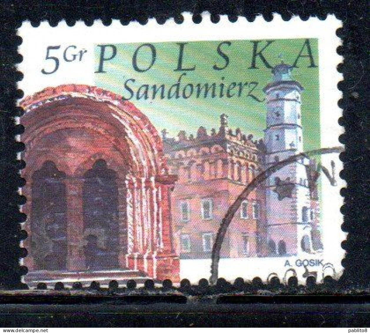 POLONIA POLAND POLSKA 2004 CITY TOWN HALL CHURCH ARCHWAY SANDOMIERZ 5g USATO USED OBLITERE' - Used Stamps