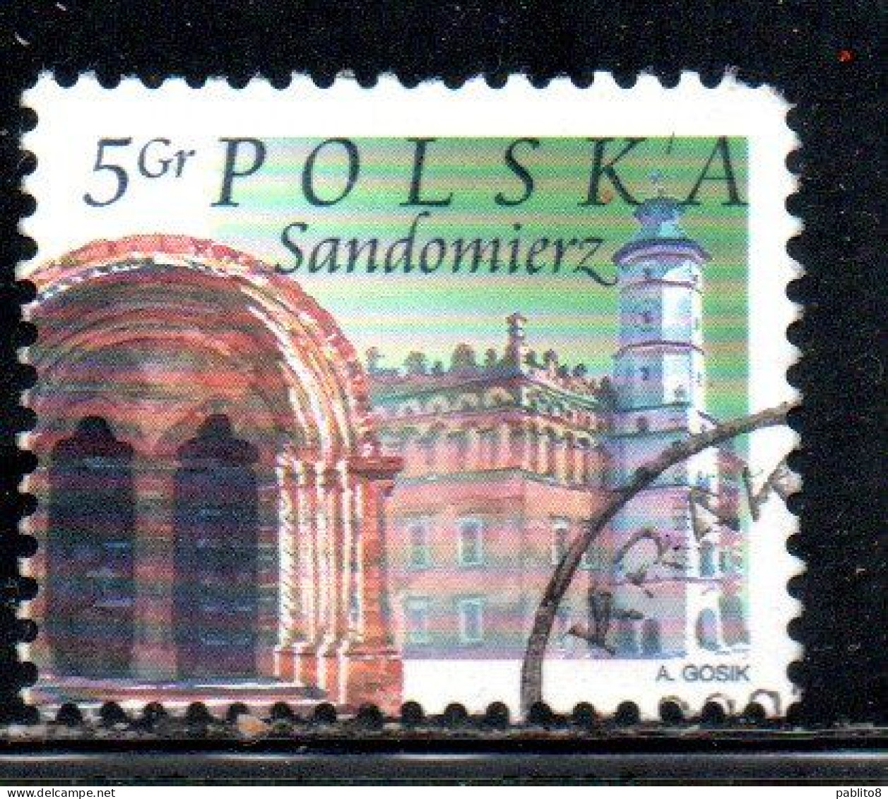 POLONIA POLAND POLSKA 2004 CITY TOWN HALL CHURCH ARCHWAY SANDOMIERZ 5g USATO USED OBLITERE' - Oblitérés