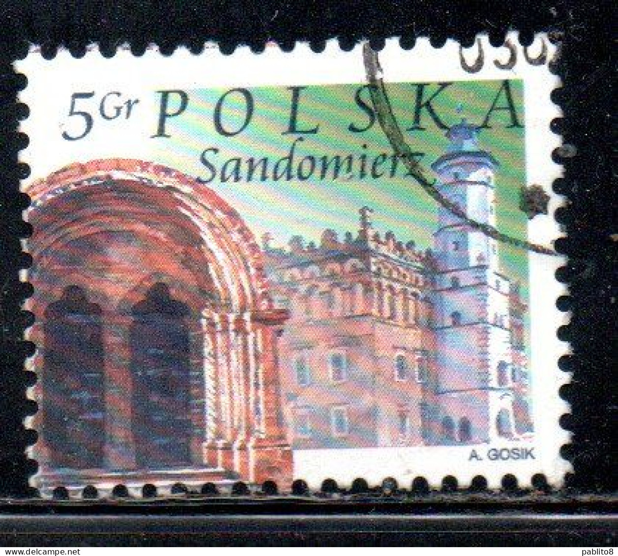 POLONIA POLAND POLSKA 2004 CITY TOWN HALL CHURCH ARCHWAY SANDOMIERZ 5g USATO USED OBLITERE' - Used Stamps